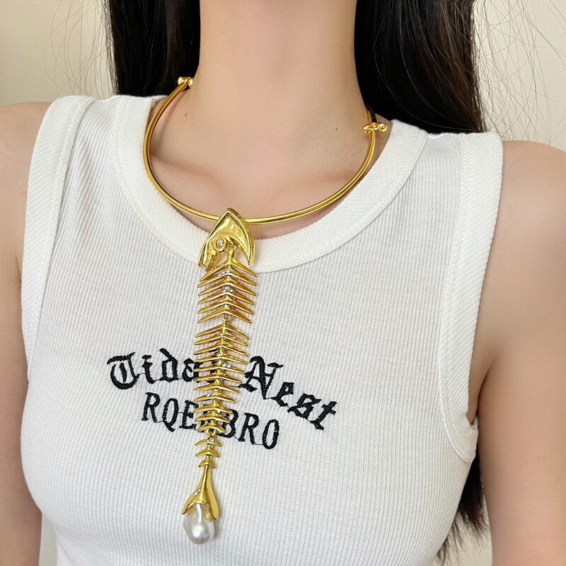 复古轻奢高级感大鱼骨项链小众设计重工颈链夸张个性时髦锁骨链女|undefined