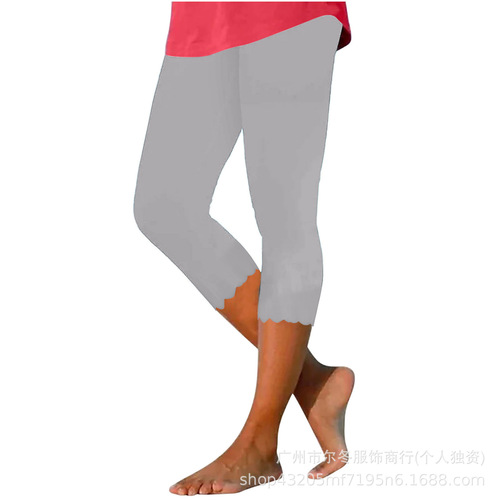 Summer European and American 7/8 Length Leggings Tight Women's Yoga Wave Pants Ankle Commuting Show Legs