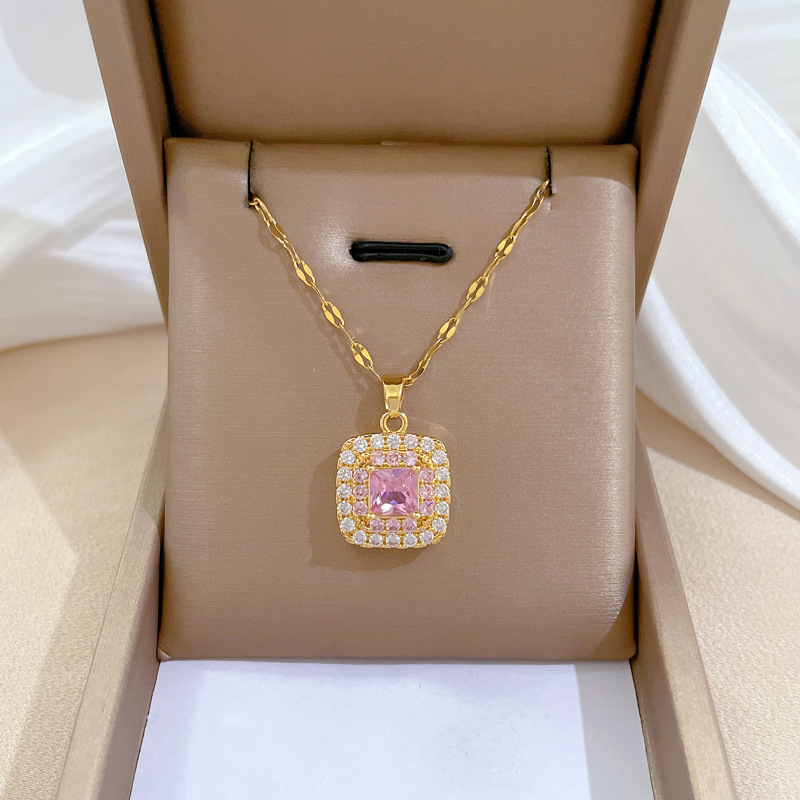 30g Weight Electroplating Gold Plating Process Gold Plated, Golden Plated Plating Material Golden Plated 304 Stainless Steel Electroplating Square Sweet Earrings Necklace For Women'S