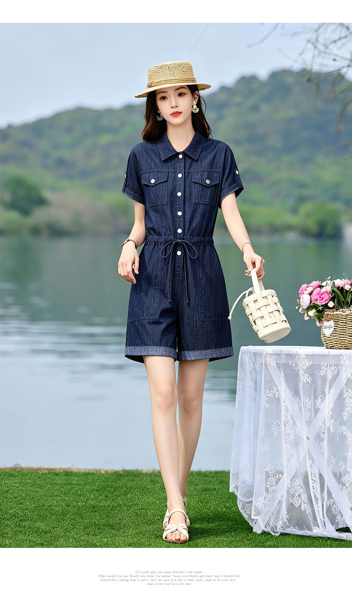 Jumpsuit nữ dài tay denim mỏng mùa hè thiết kế cao cấp trẻ trung E833 — Màu ảnh chi tiết 13