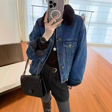 深圳南油无敌爆款领口拼接质感毛绒重磅帅气羽绒牛仔大毛领外套