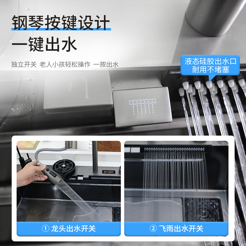 JOMMWW fregadero de cocina gran tanque de una sola pantalla de agua de lluvia voladora fregadero casera de acero inoxidable lavavajillas lavavajillas