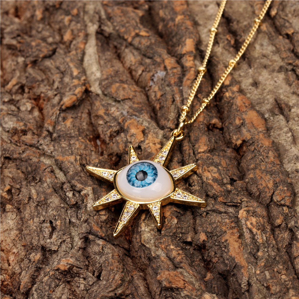 Micro diamond devilu0027s eye resin pendant copper necklace wholesale Nihaojewelry
