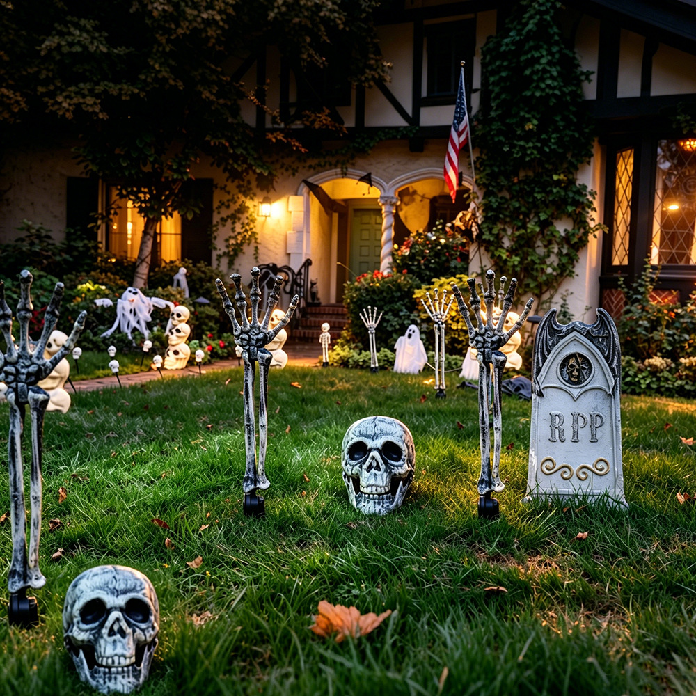 Halloween transfronterizo inserción de cráneo cráneo mano fantasma festival patio decoración accesorios adornos de tres piezas conjunto de cráneo mano