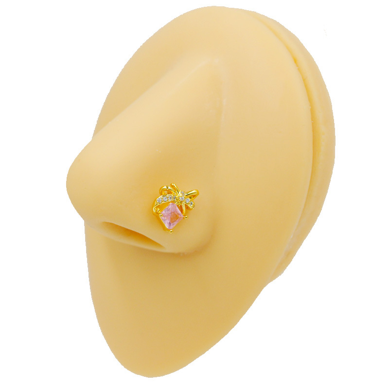 L-shaped Nose Stud With Bowknot Design European Style Jewellery_voghion.com