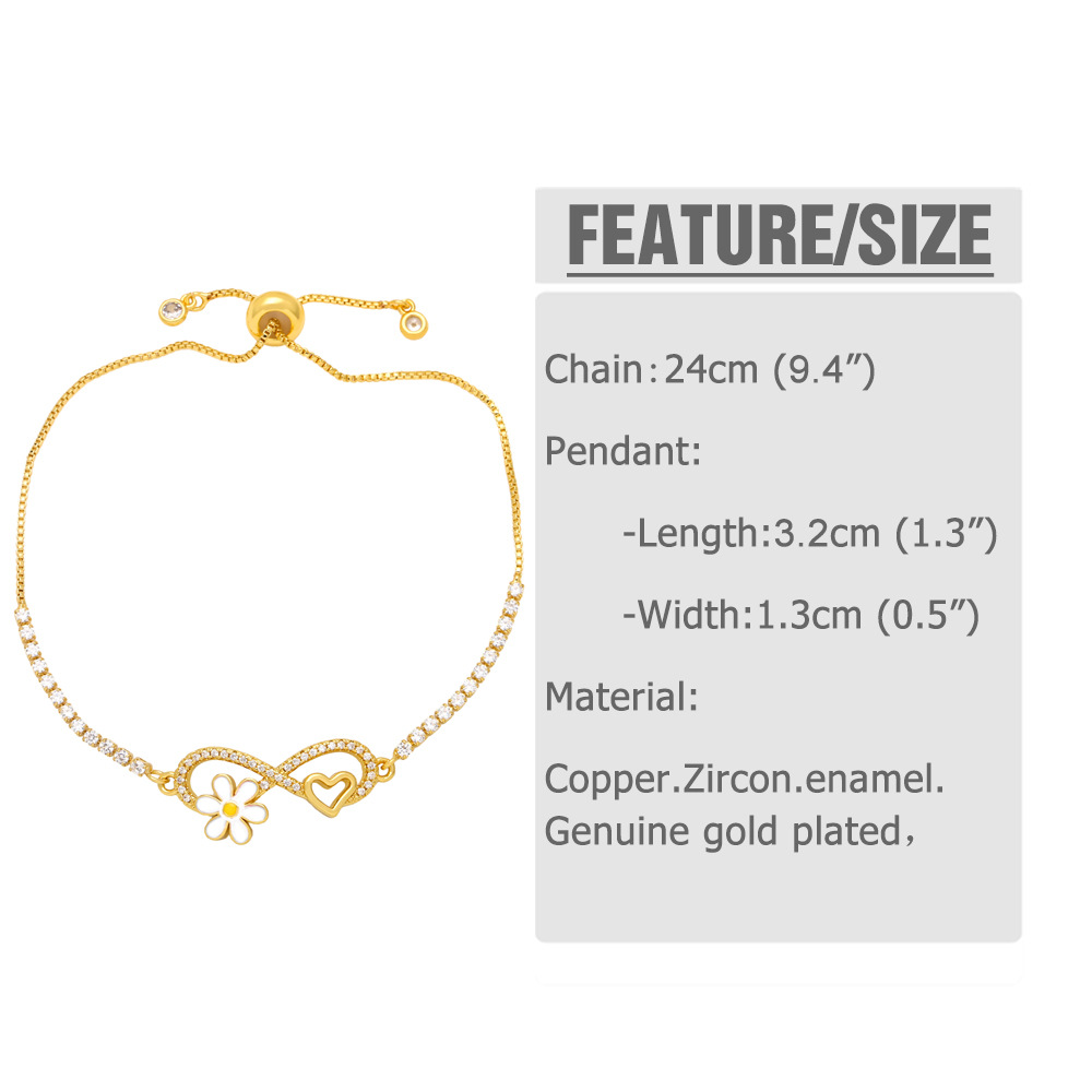 Fashion Heart Shape Flower Copper Enamel Plating Inlay Zircon Bracelets 1 Piece