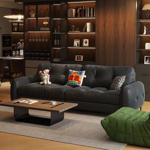 Modern Simple Leather Sofa Italian Style Light Luxury Minimalist Household Living Room Oil Wax Leather Straight Row Sofa Single Person Other Wood