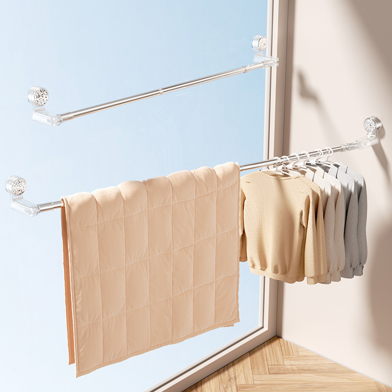 Suction Cup Retractable Clothes Drying Rod, No-Drill Household Balcony Clothes Rack, Window Clothes Rack, Quilt Rack, Clothes Drying Rack