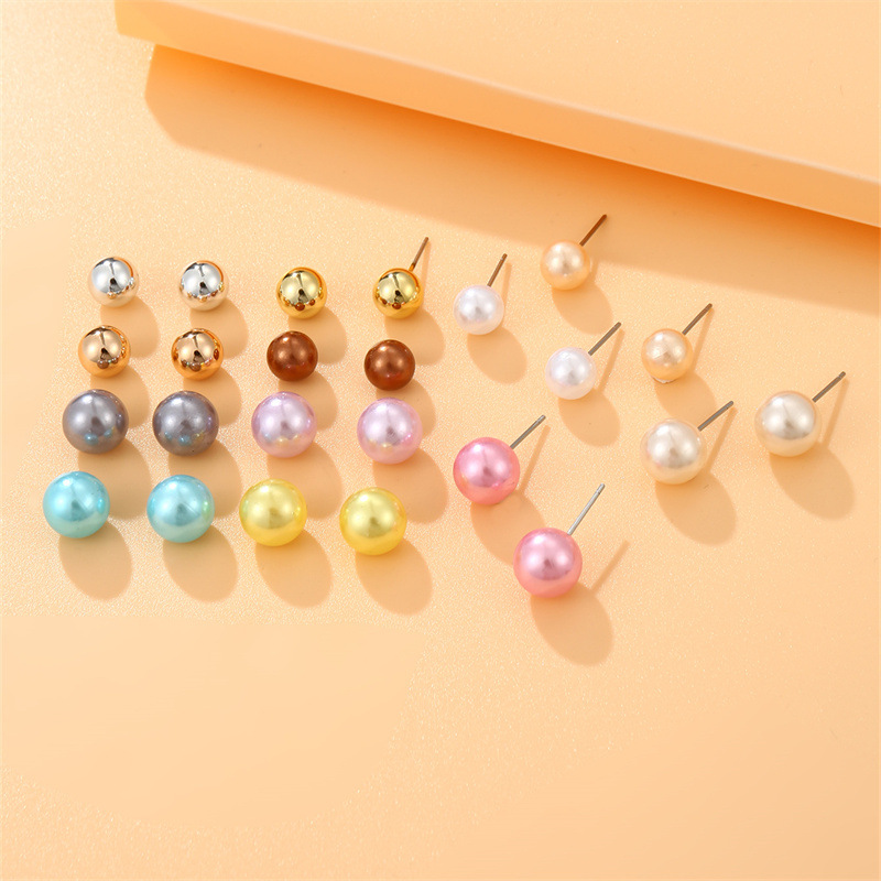 1 Set Sweet Geometric Solid Color Stoving Varnish Imitation Pearl Ear Studs display picture 5