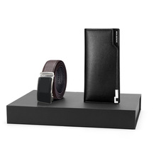 现货水波纹棕色钱包钱夹皮带套装男士牛皮高档公司礼品商务腰带