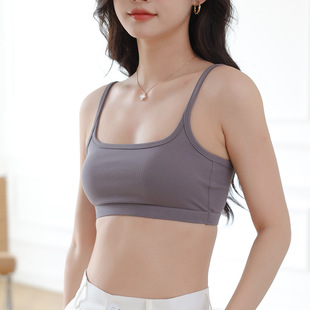 Pure Cotton Wire-Free Sports Small-Breasted Girl's Intimates with Breast Pads for High School Students with Beautiful Back Vest-Style Bra and Tube Top