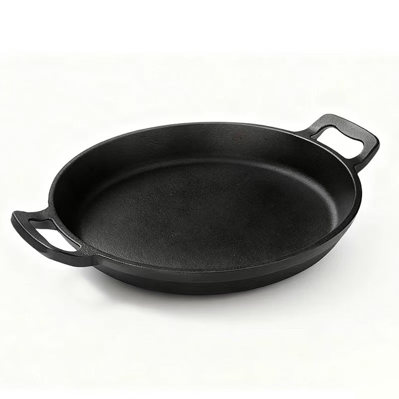 Plancha para Asar Redonda de Hierro Fundido Multifuncional con Asas Dobles para Barbacoa y Restaurantes