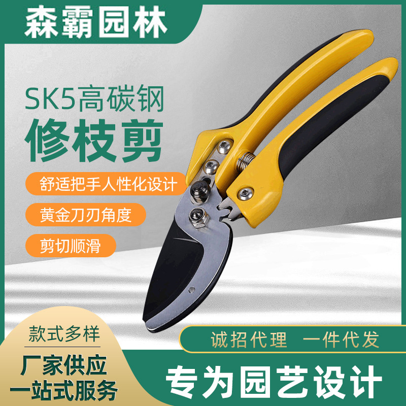 防滑多功能园林绿化修枝剪  弹簧护手园林园艺剪 手动锁扣枝剪器