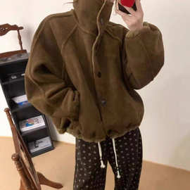 韩版麂皮绒皮毛一体加厚外套女2025冬季新宽松显瘦仿兔毛宽松上衣