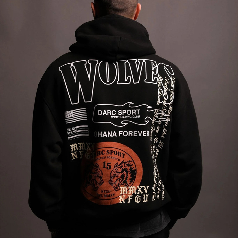 Darc Foreign Trade Cross-Border Aliexpress Dropshipping Hooded Pullover Sweatshirt Casual American Wolf Head Print