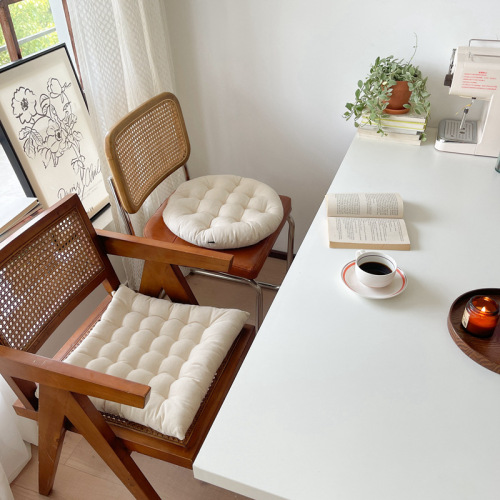 Japanese simple plain square cushion tatami futon round mat dining chair with strapable chair cushion