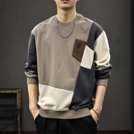春秋新款上衣2025长袖卫衣男冬季潮牌宽松大码拼接男士休闲外套潮