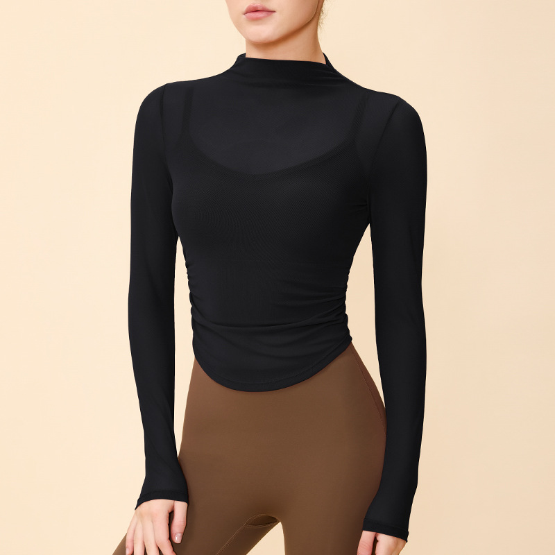 Netsuit para mujeres con cojín de pecho temperamento primavera y verano blusa de adelgazamiento pilates gimnasio mangas largas