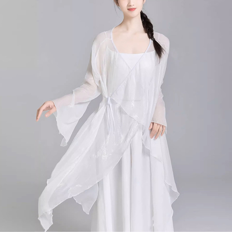 Past and Present Life Chinese Ancient Style Jazz New White Snake Dance Costume, Flowing Gauze Dress, Classical Dance Attire, Stage Outfit, Practice Wear