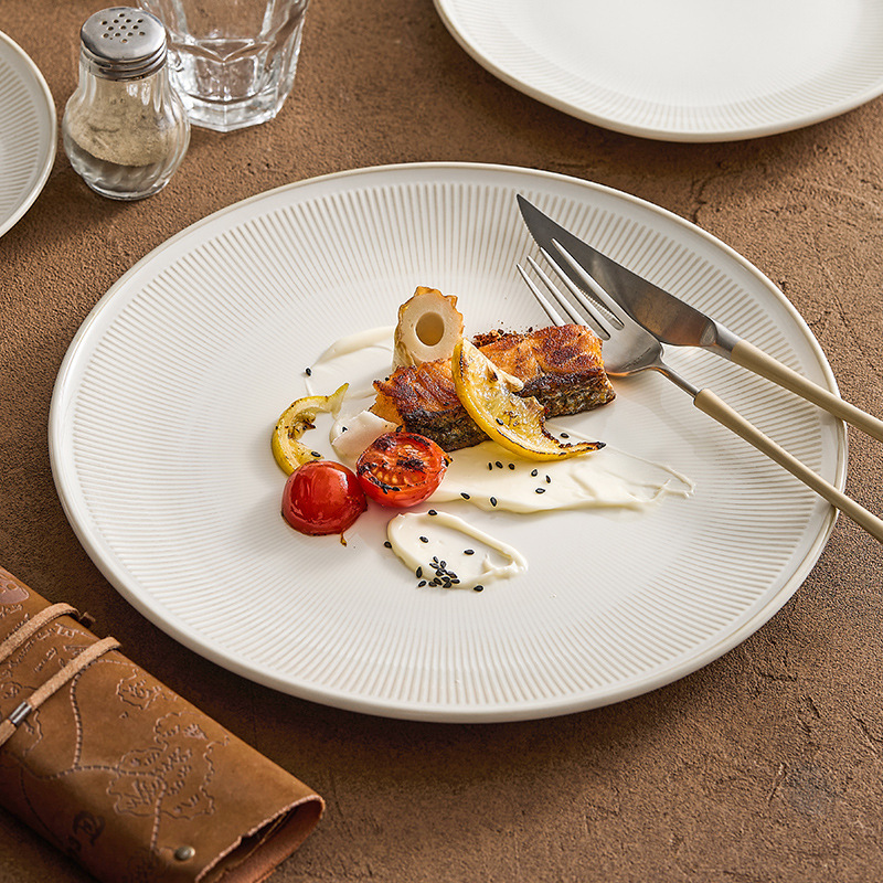 Beige Plate, Dish Plate for Home Use, Shallow Plate with a High-End Feel, Light Luxury Ceramic Steak Plate, Western-Style Plate, Round Plate, 2026 New Model, Presentation Plate