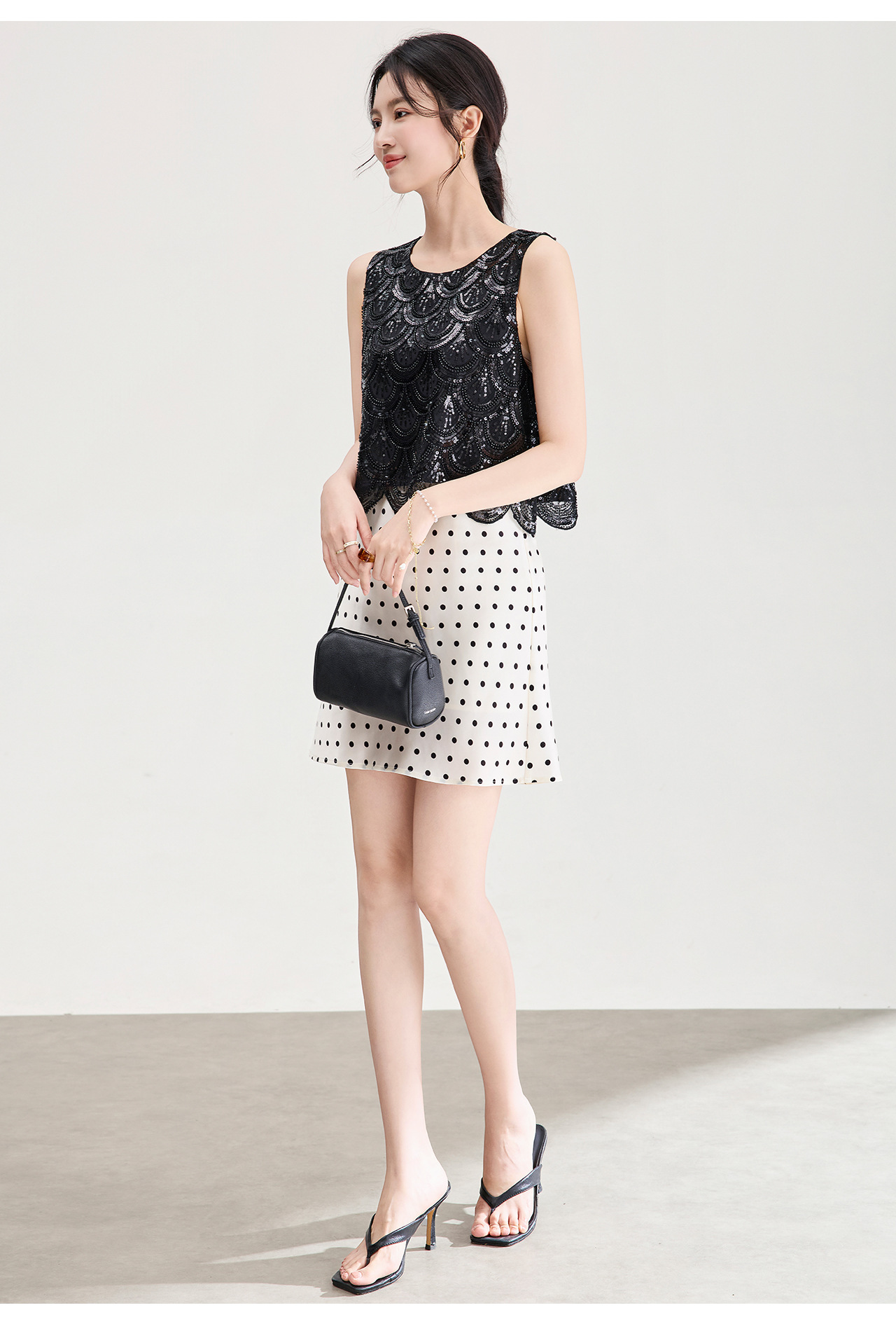 Áo hai dây nữ đính cườm sequin cao cấp phong cách Pháp — màu đen chi tiết 14