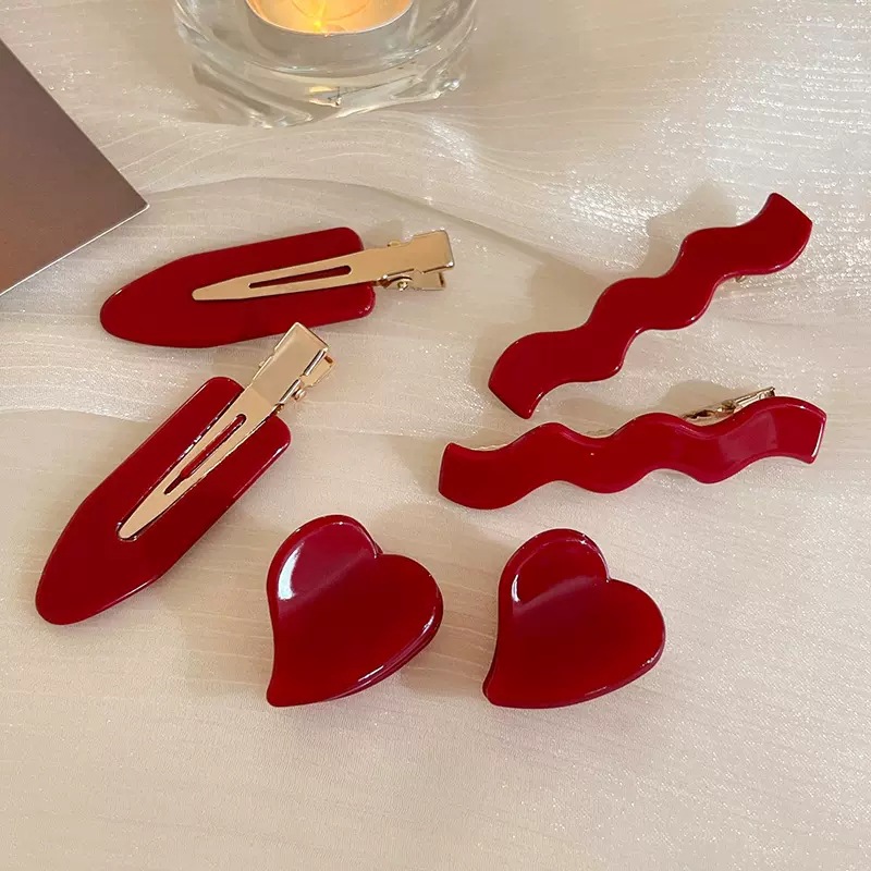 New Year Red Hairpin Duckbill Acrylic Barrettes Christmas Party Hair Grip DIY Hair Accessories Clips for Women Girl Gifts_voghion.com