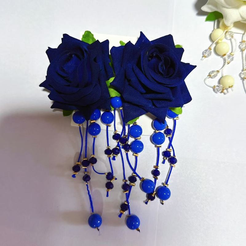 カラフルな立体的な大きな花のタッセルペンダントイヤリング、誇張されたロングスタイル、模擬花の手作りローズイヤリング、クロスボーダー|undefined