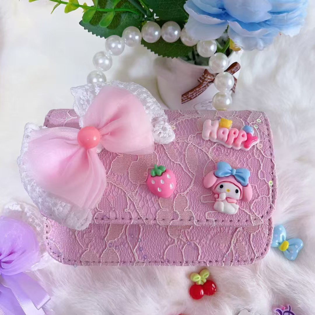 Bolso de perlas, bolso de arco, bolso de princesa Melody, bolso de Año Nuevo, bolso de hombro cuadrado de cadena de niña roja