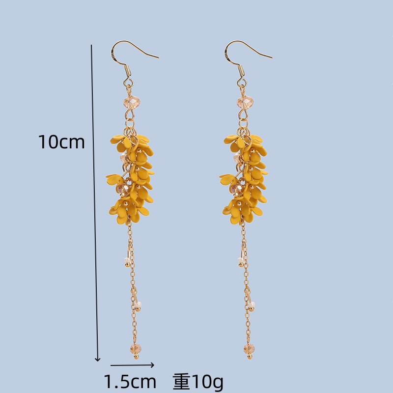 E-196-花朵流苏长款耳环图2黄色耳勾款