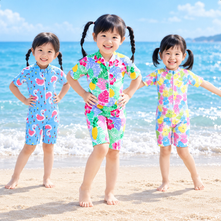Traje de Surf de Una Pieza para Niños de Poliéster, Estampa de Dibujos Animados, para Natación y Vacaciones image 1