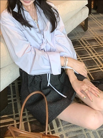 区阳翻领系带衬衫女秋季新款设计感小众复古衬衣宽松长袖上衣|undefined