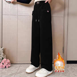 秋冬新款女童加绒裤子新款儿童直筒长裤中大童冬季保暖加厚阔腿裤