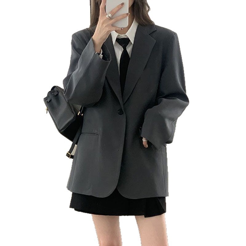 春秋韩版西服外套女休闲灰色西装百搭显瘦炸街小个子上衣ins学生|undefined
