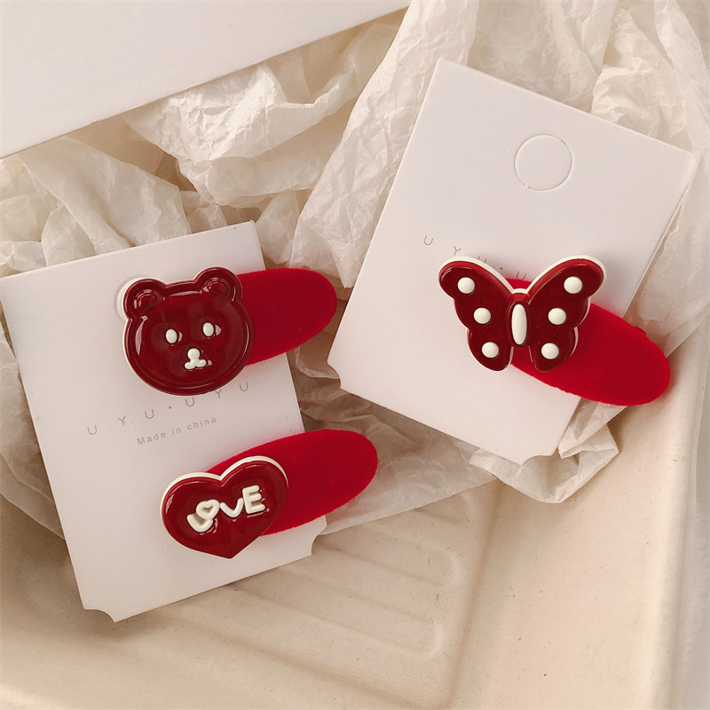 Anchor rojo amor osos brocas de pato joyas para el cabello de la niña mariposa festiva brocas de cabello lateral rotas brocas de frange