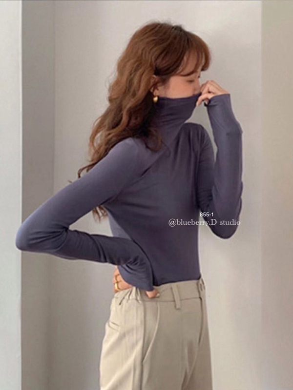 BlueberryD ハイネック長袖ボトリングシャツレディース秋冬Tシャツ、高級感のあるインナー、スリムフィットのカスタマイズ|undefined