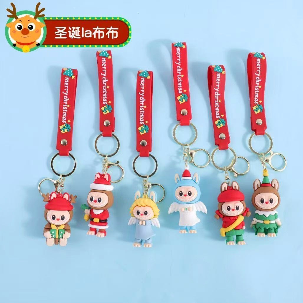 Navidad labubu colgante llavero muñeca dibujos animados pegamento suave labubu bolso pequeño colgante al por mayor