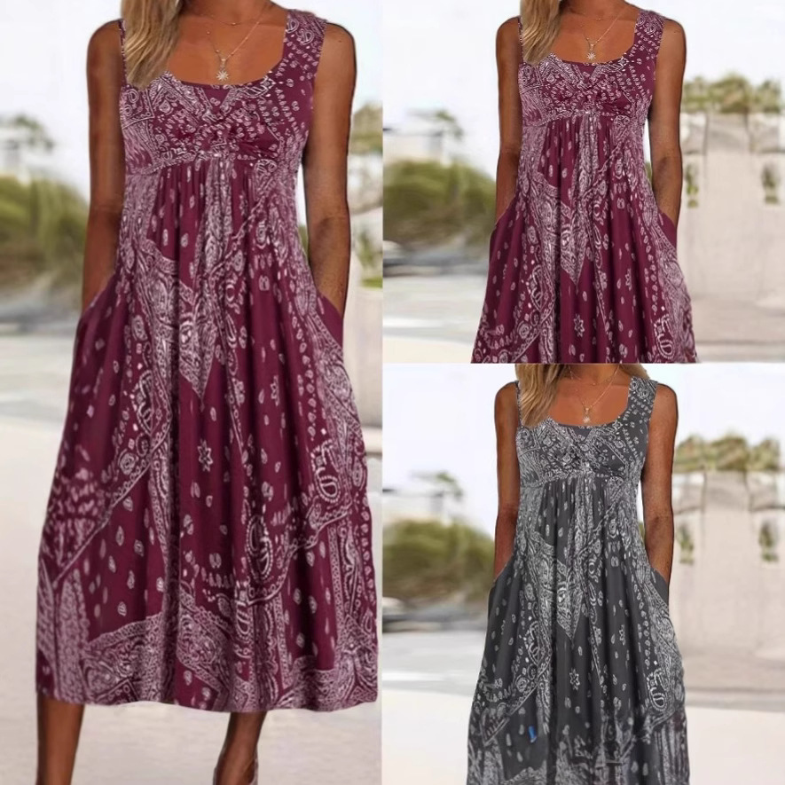 (Cross-border trading), retro sleevless dress with a round collar sleevless, oversize