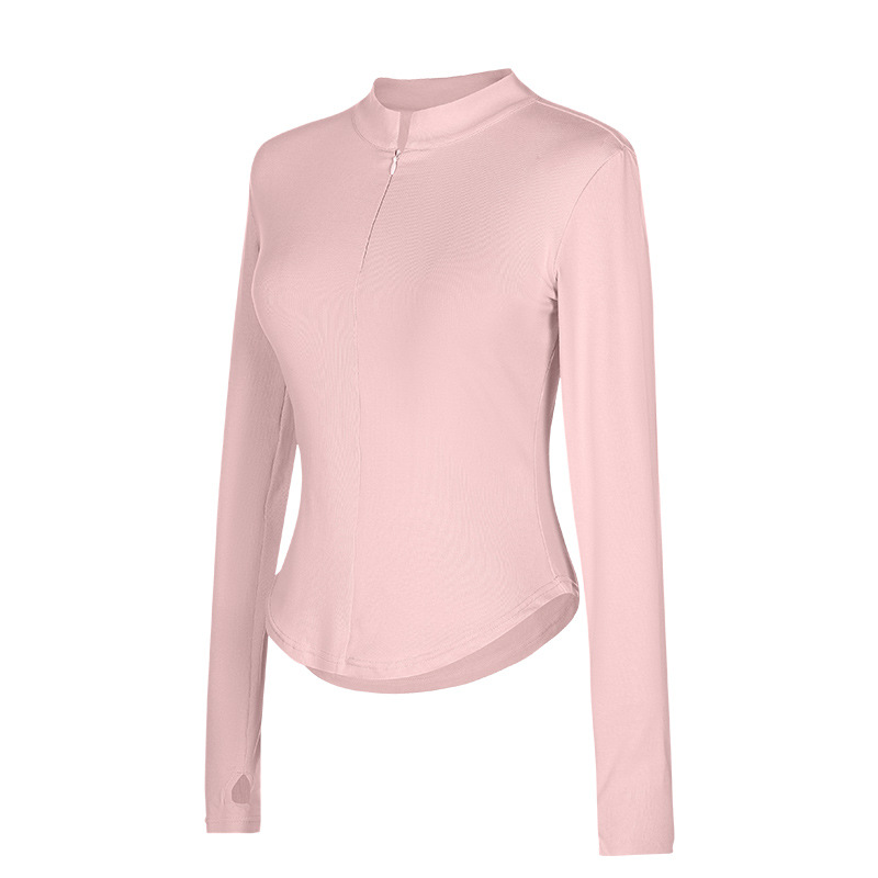 Ropa de baile, ropa de práctica, mujeres adultas, primavera y otoño, cuello alto, top de manga larga, cintura delgada, ropa deportiva, ropa de fitness, top de yoga