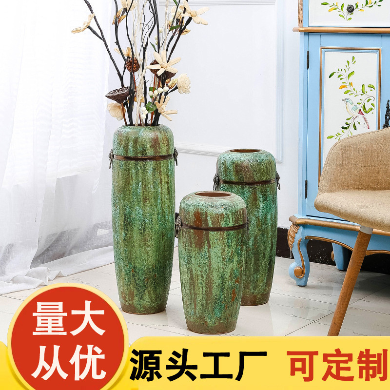 Jingdezhen vase handmade vase flower bronze porcelain vase modern pottery bubble glaze with metal accessories
