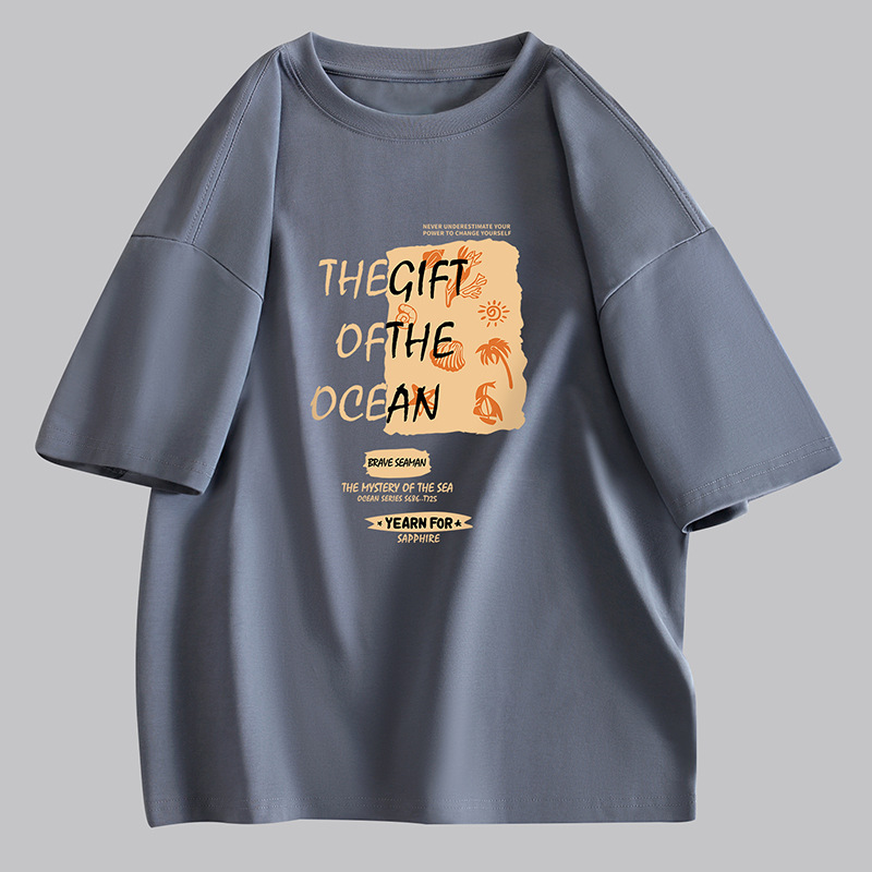 NASAGISS nombre conjunto pesado algodón camiseta de manga corta hombres y mujeres misma marca de moda suelta pareja juventud verano