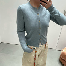 2025早秋新款logo贴标修身羊毛毛衣开衫小外套女