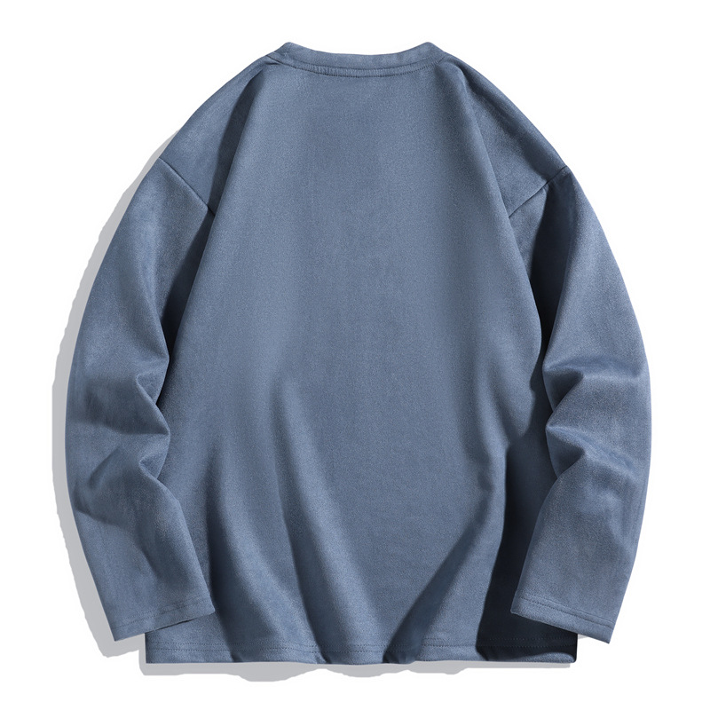 Suede hoodie men's spring and autumn trendy brand American loose round neck base long sleeved top_voghion.com