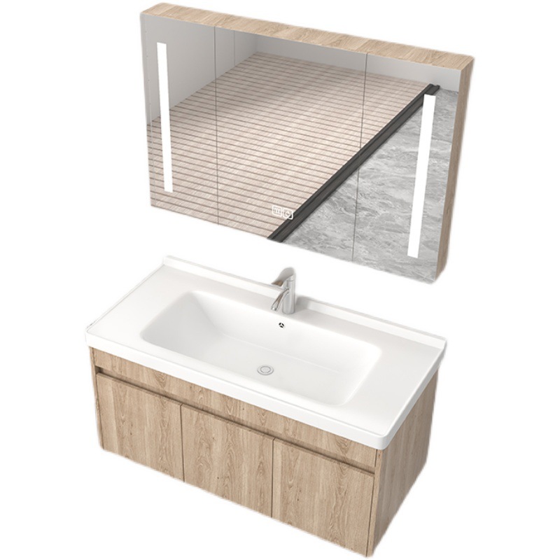 Cerámica moderna y simple una cuenca de madera sólida gabinete de baño combinación lavabo lavabo lavabo conjunto lavabo