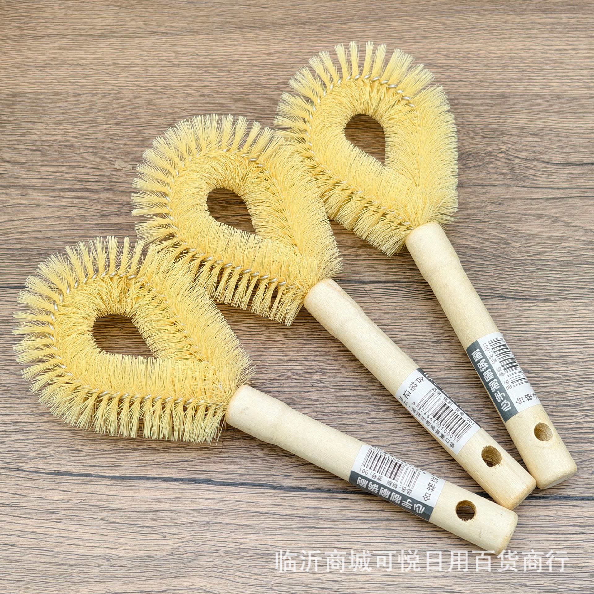 Elastic Silk Pot Brush Linyi Daily Necessities One Yuan Two Yuan Store Hanging Wooden Handle Nylon Silk Steel Ring Cleaning Brush