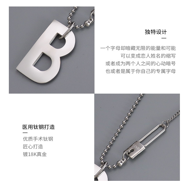 Simple B Letter Titanium Steel Necklace Wholesale display picture 4