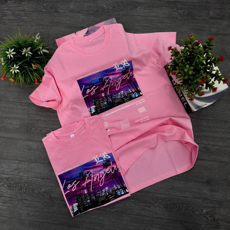 300g Export Wholesale 2025 European and American Style Women's Versatile Niche Cotton Comfortable Printed Round Neck Short-Sleeved T-Shirt