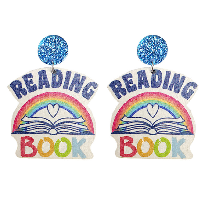 1 Pair Novelty Artistic Book Letter Rainbow Printing Stainless Steel Arylic Wood Drop Earrings display picture 4