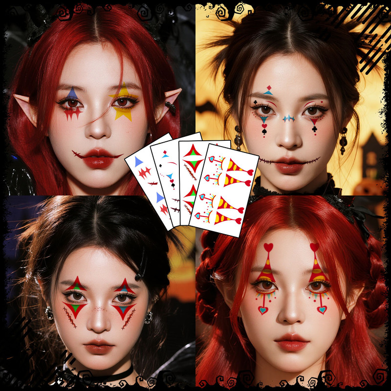 Halloween Clown Imitation Makeup Tattoo Stickers Funny Creative Face Stickers for Men and Women Sweet and Cool Colorful Waterproof and Long-Lasting