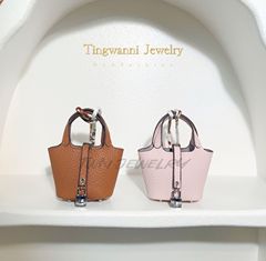 h家迷你菜籃子頭層真牛皮包包掛件高檔鑰匙扣掛飾可愛創意耳機包