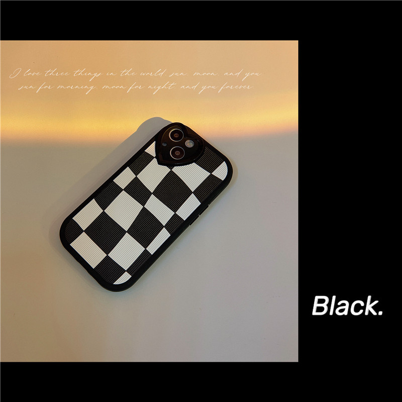 Korean style black and white checkerboard lattice mobile phone case for iPhone soft shellpicture2